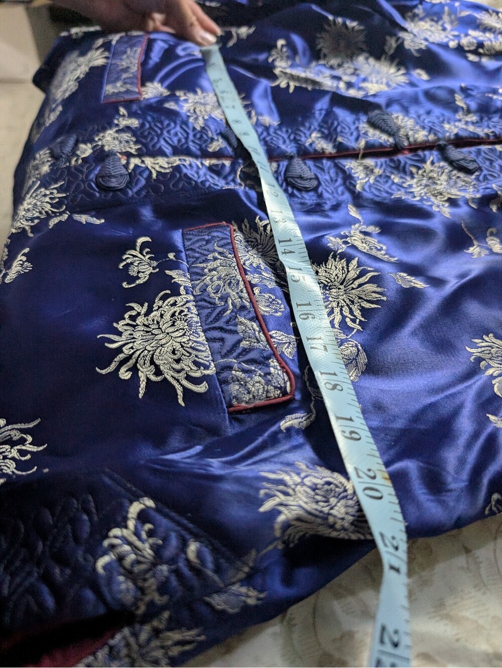 Vintage Blue Satin Floral Embroidered Jacket with Maroon Lining - Picture 10 of 10